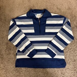 Umgee NWT Women’s Navy White Striped Quarter Zip Pullover size L Lounge Nautical